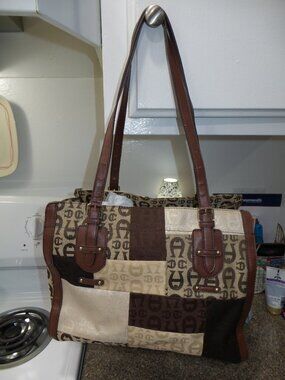 Vintage Etienne Aigner Patchwork Monogram Shoulder Tote Bag